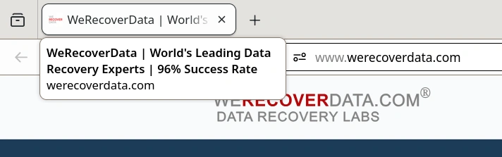 The title tab on WeRecoverData's homepage on July 12, 2026, advertising a "96% Success Rate." WeRecoverData homepage
