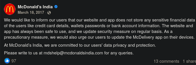 File:McDonald's India Official Statement on Facebook.png